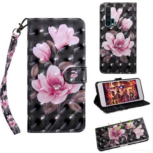 Black Powder Flower 3D Painted Leather Wallet Case for Huawei Honor 20 Pro