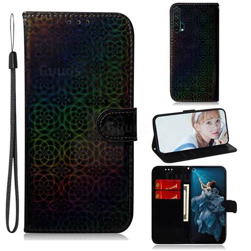 Laser Circle Shining Leather Wallet Phone Case for Huawei Honor 20 Pro - Black