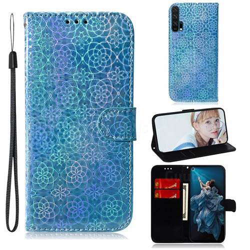 Laser Circle Shining Leather Wallet Phone Case for Huawei Honor 20 Pro - Blue