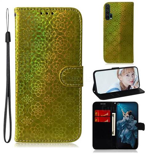 Laser Circle Shining Leather Wallet Phone Case for Huawei Honor 20 Pro - Golden