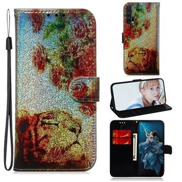 Tiger Rose Laser Shining Leather Wallet Phone Case for Huawei Honor 20 Pro