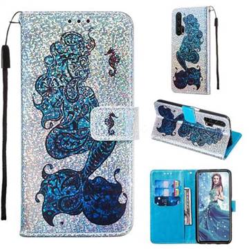 Mermaid Seahorse Sequins Painted Leather Wallet Case for Huawei Honor 20 Pro