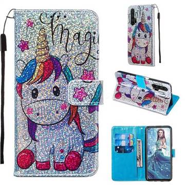Star Unicorn Sequins Painted Leather Wallet Case for Huawei Honor 20 Pro