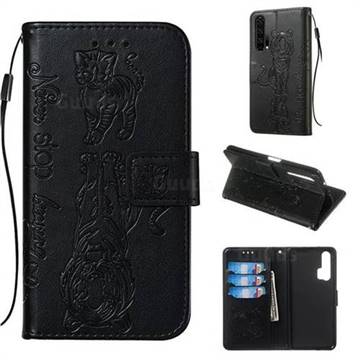 Embossing Tiger and Cat Leather Wallet Case for Huawei Honor 20 Pro - Black
