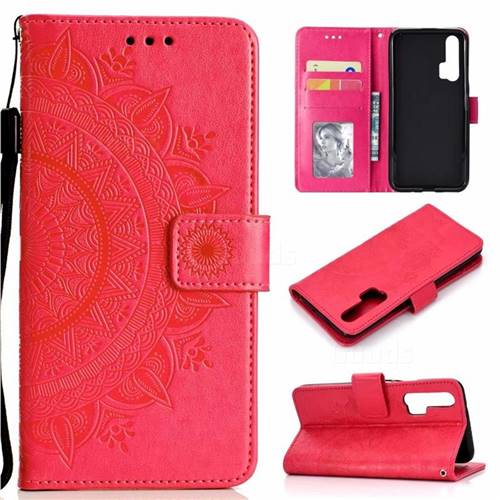 Intricate Embossing Datura Leather Wallet Case for Huawei Honor 20 Pro - Rose Red