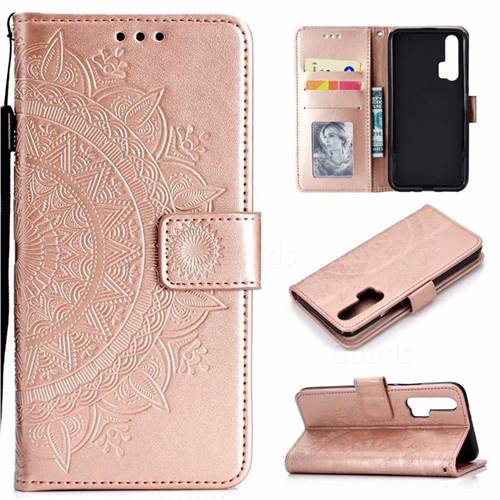 Intricate Embossing Datura Leather Wallet Case for Huawei Honor 20 Pro - Rose Gold