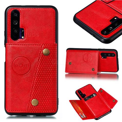 Retro Multifunction Card Slots Stand Leather Coated Phone Back Cover for Huawei Honor 20 Pro - Red