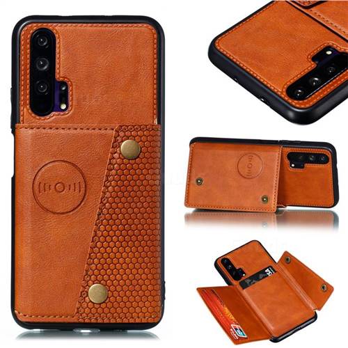 Retro Multifunction Card Slots Stand Leather Coated Phone Back Cover for Huawei Honor 20 Pro - Brown