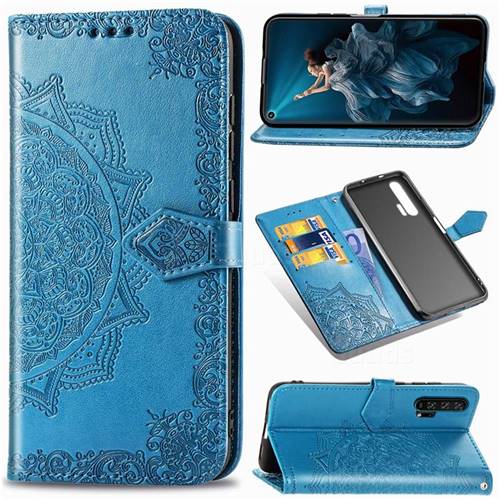 Embossing Imprint Mandala Flower Leather Wallet Case for Huawei Honor 20 Pro - Blue