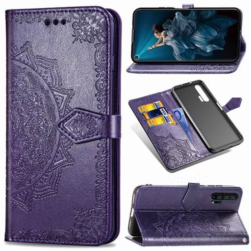 Embossing Imprint Mandala Flower Leather Wallet Case for Huawei Honor 20 Pro - Purple