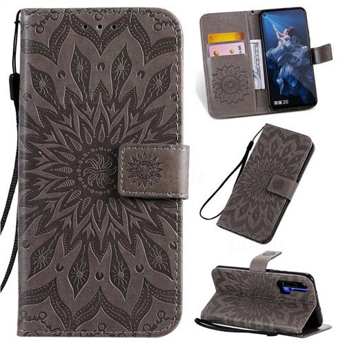 Embossing Sunflower Leather Wallet Case for Huawei Honor 20 Pro - Gray
