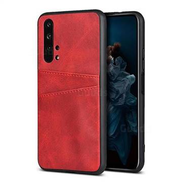 Simple Calf Card Slots Mobile Phone Back Cover for Huawei Honor 20 Pro - Red