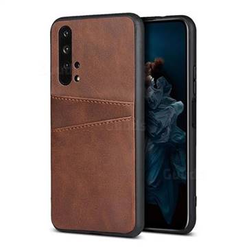 Simple Calf Card Slots Mobile Phone Back Cover for Huawei Honor 20 Pro - Coffee