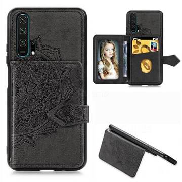 Mandala Flower Cloth Multifunction Stand Card Leather Phone Case for Huawei Honor 20 Pro - Black