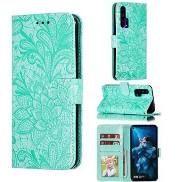 Intricate Embossing Lace Jasmine Flower Leather Wallet Case for Huawei Honor 20 Pro - Green