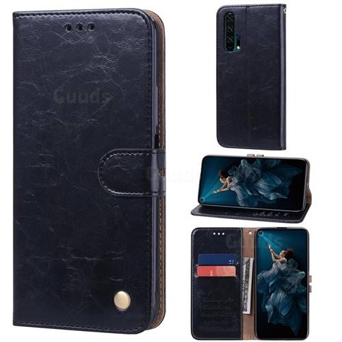 Luxury Retro Oil Wax PU Leather Wallet Phone Case for Huawei Honor 20 Pro - Deep Black