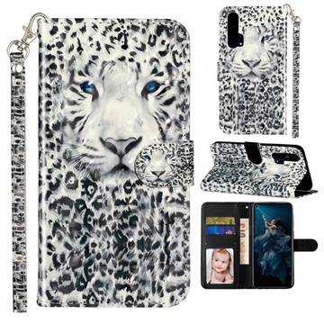White Leopard 3D Leather Phone Holster Wallet Case for Huawei Honor 20 Pro