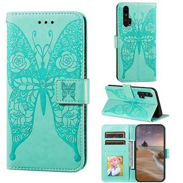 Intricate Embossing Rose Flower Butterfly Leather Wallet Case for Huawei Honor 20 Pro - Green