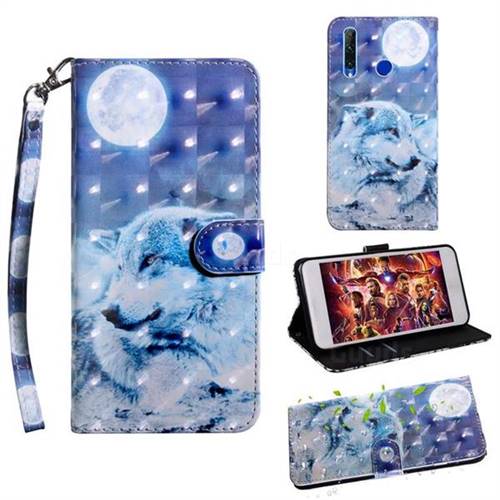 Moon Wolf 3D Painted Leather Wallet Case for Huawei Honor 20i