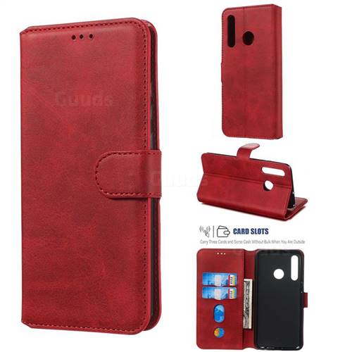 Retro Calf Matte Leather Wallet Phone Case for Huawei Honor 20i - Red