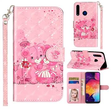 Pink Bear 3D Leather Phone Holster Wallet Case for Huawei Honor 20i