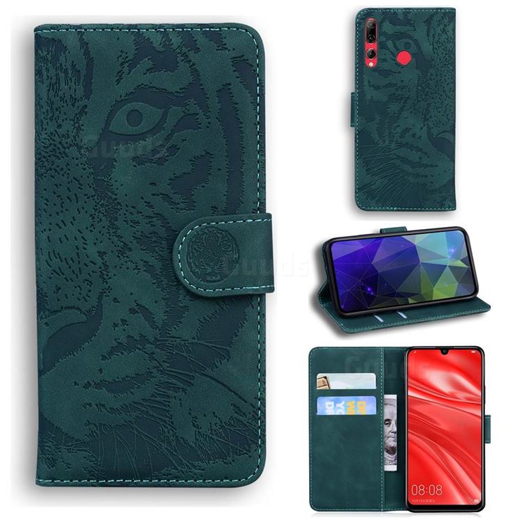 Intricate Embossing Tiger Face Leather Wallet Case for Huawei Honor 20i - Green