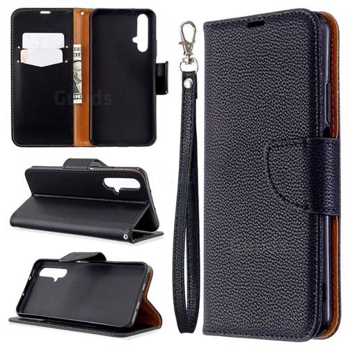 Classic Luxury Litchi Leather Phone Wallet Case for Huawei Honor 20s - Black