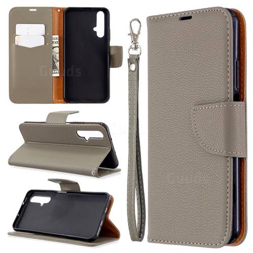 Classic Luxury Litchi Leather Phone Wallet Case for Huawei Honor 20s - Gray