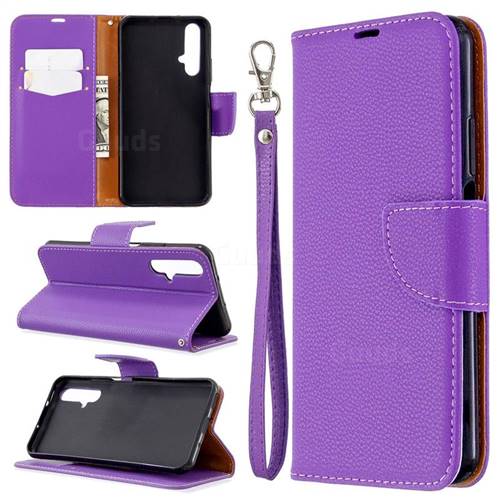 Classic Luxury Litchi Leather Phone Wallet Case for Huawei Honor 20s - Purple