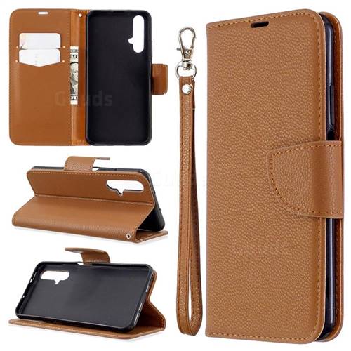 Classic Luxury Litchi Leather Phone Wallet Case for Huawei Honor 20s - Brown