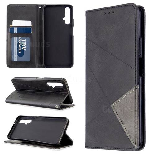 Prismatic Slim Magnetic Sucking Stitching Wallet Flip Cover for Huawei Honor 20s - Black