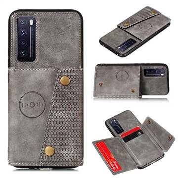 Retro Multifunction Card Slots Stand Leather Coated Phone Back Cover for Huawei Honor 30 - Gray