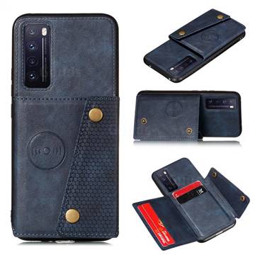 Retro Multifunction Card Slots Stand Leather Coated Phone Back Cover for Huawei Honor 30 - Blue