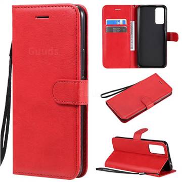 Retro Greek Classic Smooth PU Leather Wallet Phone Case for Huawei Honor 30 - Red