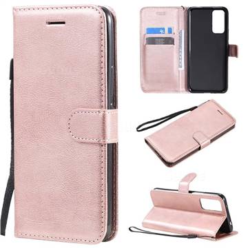 Retro Greek Classic Smooth PU Leather Wallet Phone Case for Huawei Honor 30 - Rose Gold