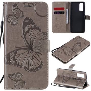 Embossing 3D Butterfly Leather Wallet Case for Huawei Honor 30 - Gray