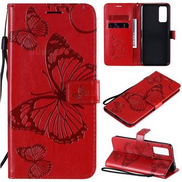 Embossing 3D Butterfly Leather Wallet Case for Huawei Honor 30 - Red