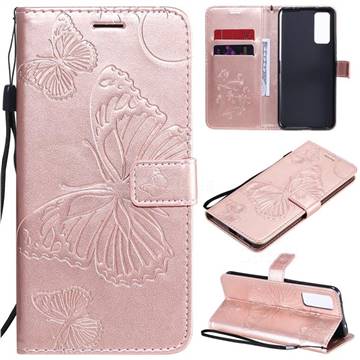 Embossing 3D Butterfly Leather Wallet Case for Huawei Honor 30 - Rose Gold