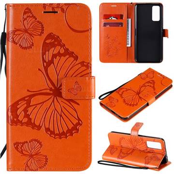 Embossing 3D Butterfly Leather Wallet Case for Huawei Honor 30 - Orange
