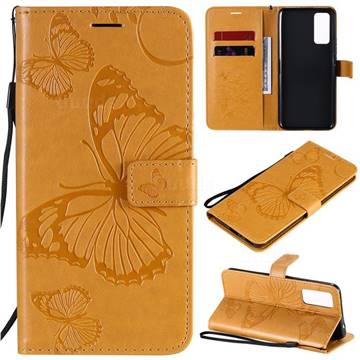 Embossing 3D Butterfly Leather Wallet Case for Huawei Honor 30 - Yellow