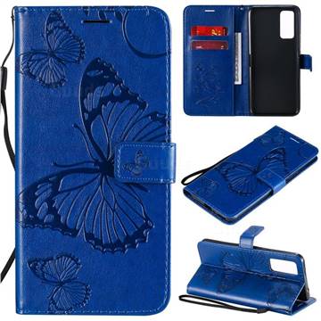 Embossing 3D Butterfly Leather Wallet Case for Huawei Honor 30 - Blue