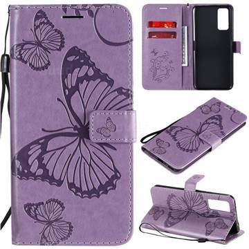 Embossing 3D Butterfly Leather Wallet Case for Huawei Honor 30 - Purple