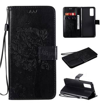 Embossing Butterfly Tree Leather Wallet Case for Huawei Honor 30 - Black