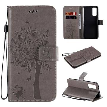 Embossing Butterfly Tree Leather Wallet Case for Huawei Honor 30 - Grey