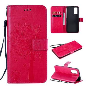 Embossing Butterfly Tree Leather Wallet Case for Huawei Honor 30 - Rose