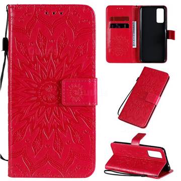 Embossing Sunflower Leather Wallet Case for Huawei Honor 30 - Red