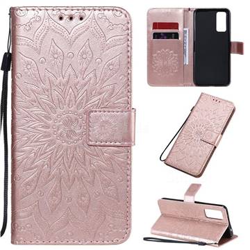 Embossing Sunflower Leather Wallet Case for Huawei Honor 30 - Rose Gold