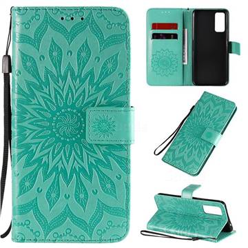 Embossing Sunflower Leather Wallet Case for Huawei Honor 30 - Green