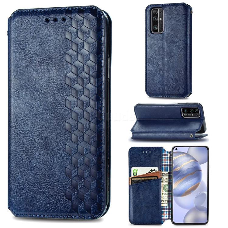 Ultra Slim Fashion Business Card Magnetic Automatic Suction Leather Flip Cover for Huawei Honor 30 - Dark Blue