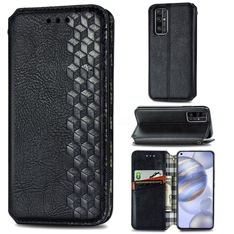 Ultra Slim Fashion Business Card Magnetic Automatic Suction Leather Flip Cover for Huawei Honor 30 - Black